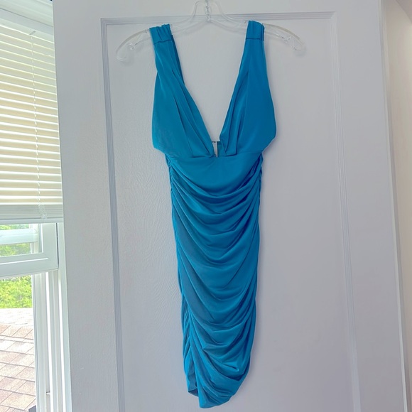 Blue Bodycon Satin Dress - Picture 2 of 5